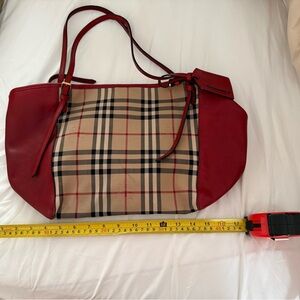 Burberry Horseferry Red and Tan Checkered Tote